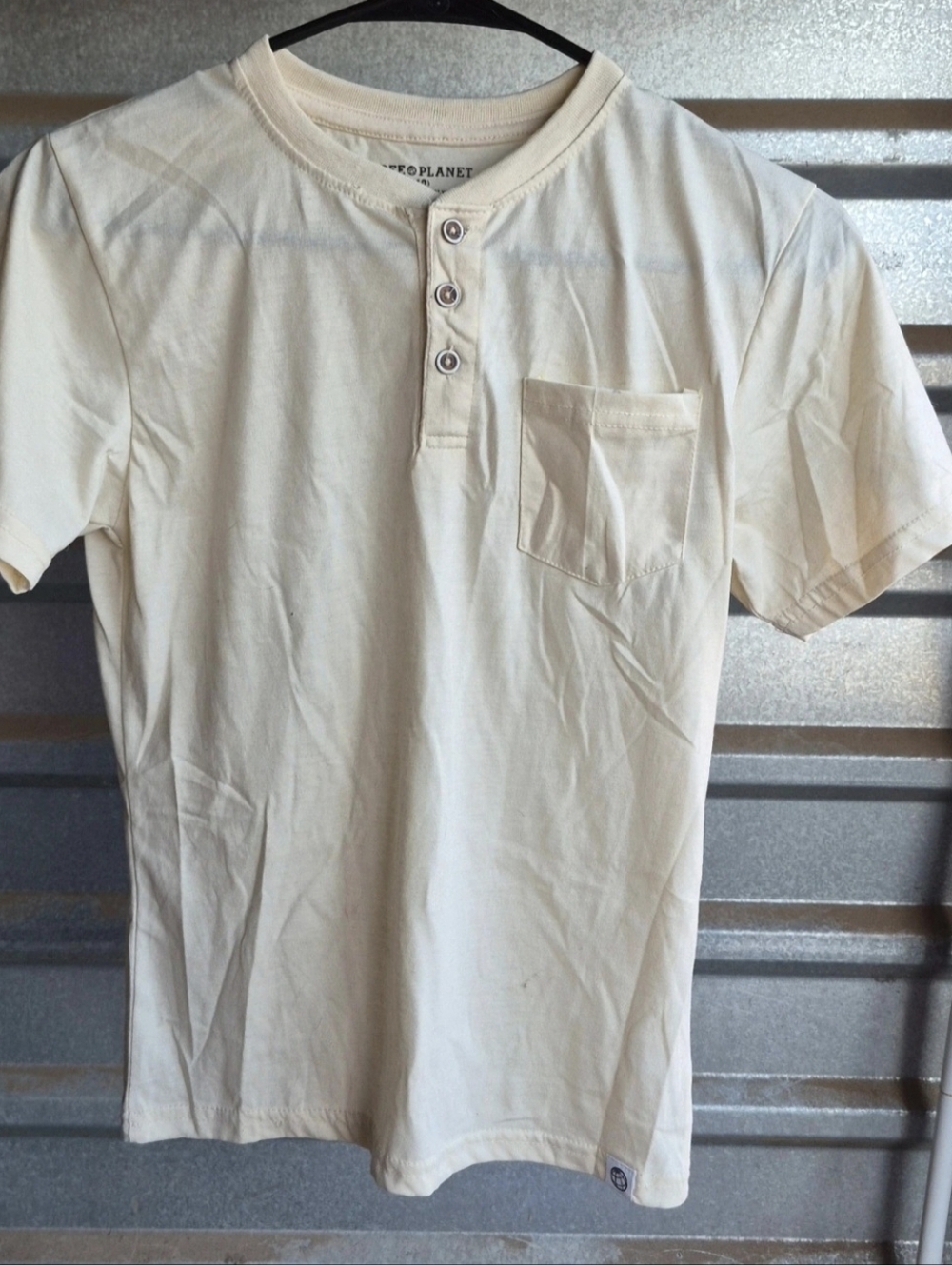 Boys Free Planet Cream Short Sleeve Henley Shirt with Pocket Size 10